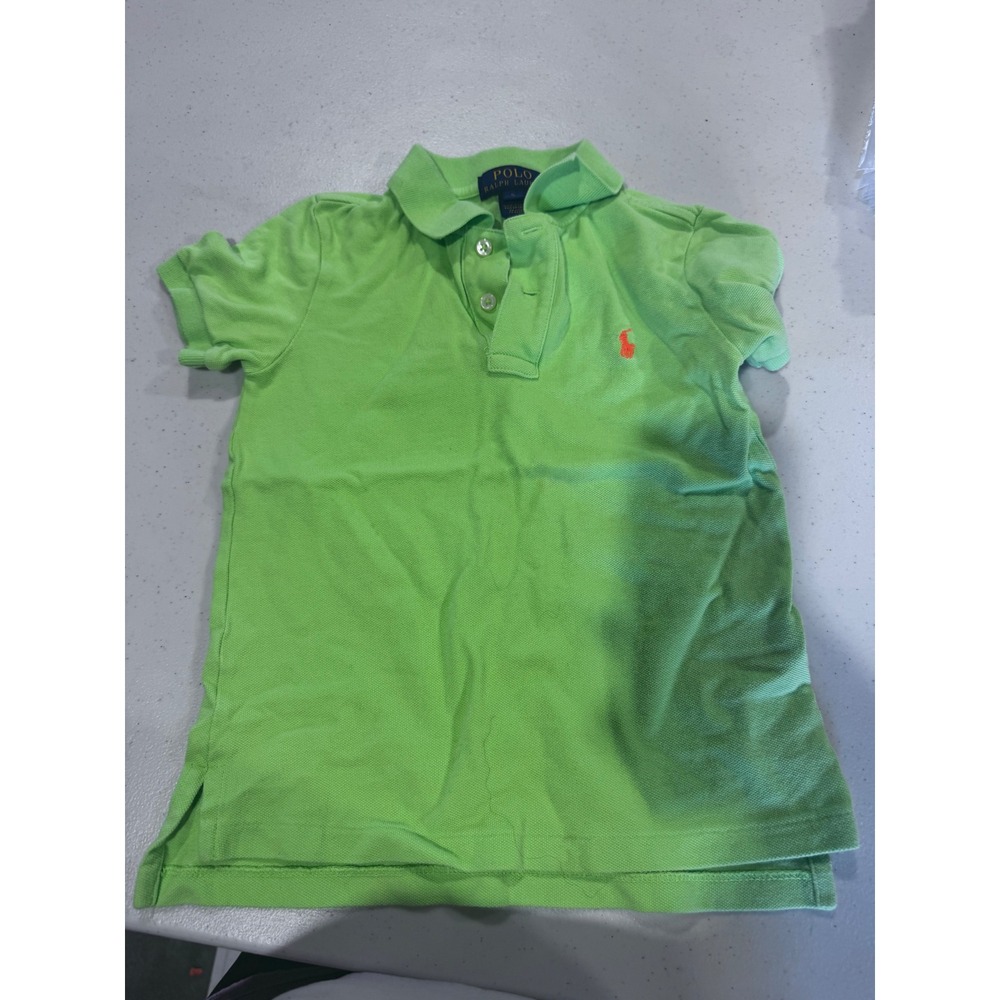 Polo Ralph Lauren Kids Lime Green Short Sleeve Polo Shirt Orange Pony Size 5